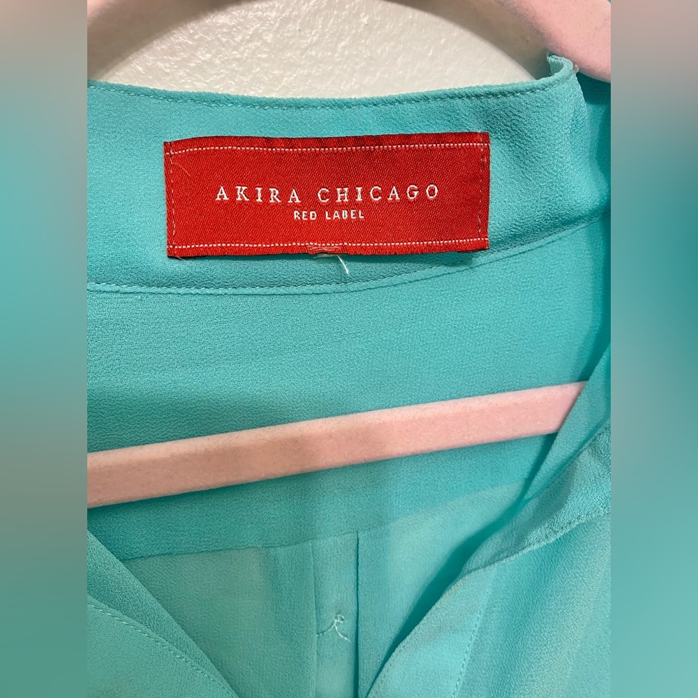 Akira Chicago Red Label Women’s Turquoise Blouse Large - Picture 4 of 4